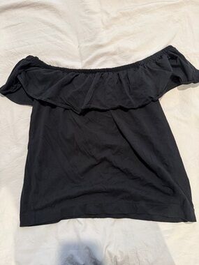 J. Crew Black Off-Shoulder Ruffle Top